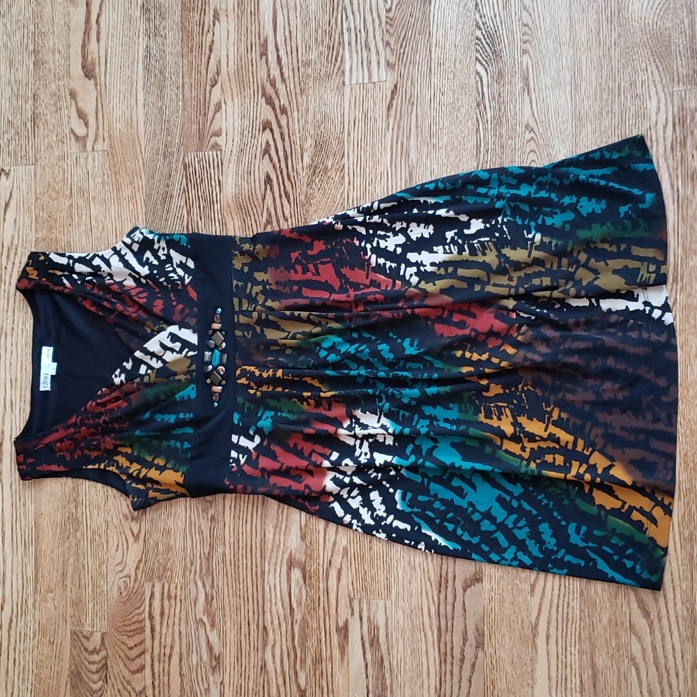 (2) Cleo Petite Colorful Double Breasted Printed Dress Beaded Detail Fit & Flare